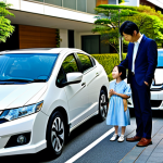 혼다 인사이트의 전기차 전환 가능성 - Urban Family Scene**

"A family-friendly Honda Insight EV parked in front of a modern apartment buil...