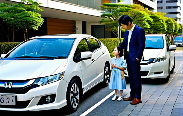 혼다 인사이트의 전기차 전환 가능성 - Urban Family Scene**

"A family-friendly Honda Insight EV parked in front of a modern apartment buil...