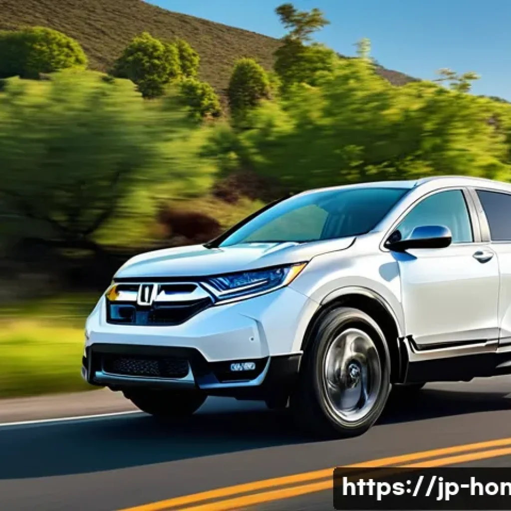 혼다 CR V의 유지보수 비용 - A serene, wide shot of a late-model Honda CR-V, either hybrid or gasoline, smoothly navigating a sce...