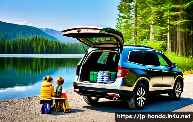 혼다 파일럿과 혼다 패스포트의 차이 - **Prompt for Honda Pilot: Family Camping Adventure**
    "A heartwarming scene depicting a happy, mu...