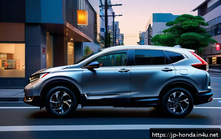 혼다 CR V 플러그인 하이브리드 출시 가능성 - A sleek, modern Honda CR-V PHEV parked on a vibrant Japanese city street at dusk, showcasing sharp, ...