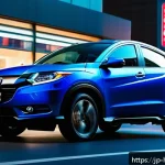 혼다 HR V와 쉐보레 트레일블레이저 비교 - A sleek and sophisticated urban scene featuring a Honda HR-V parked on a bustling Tokyo street at du...